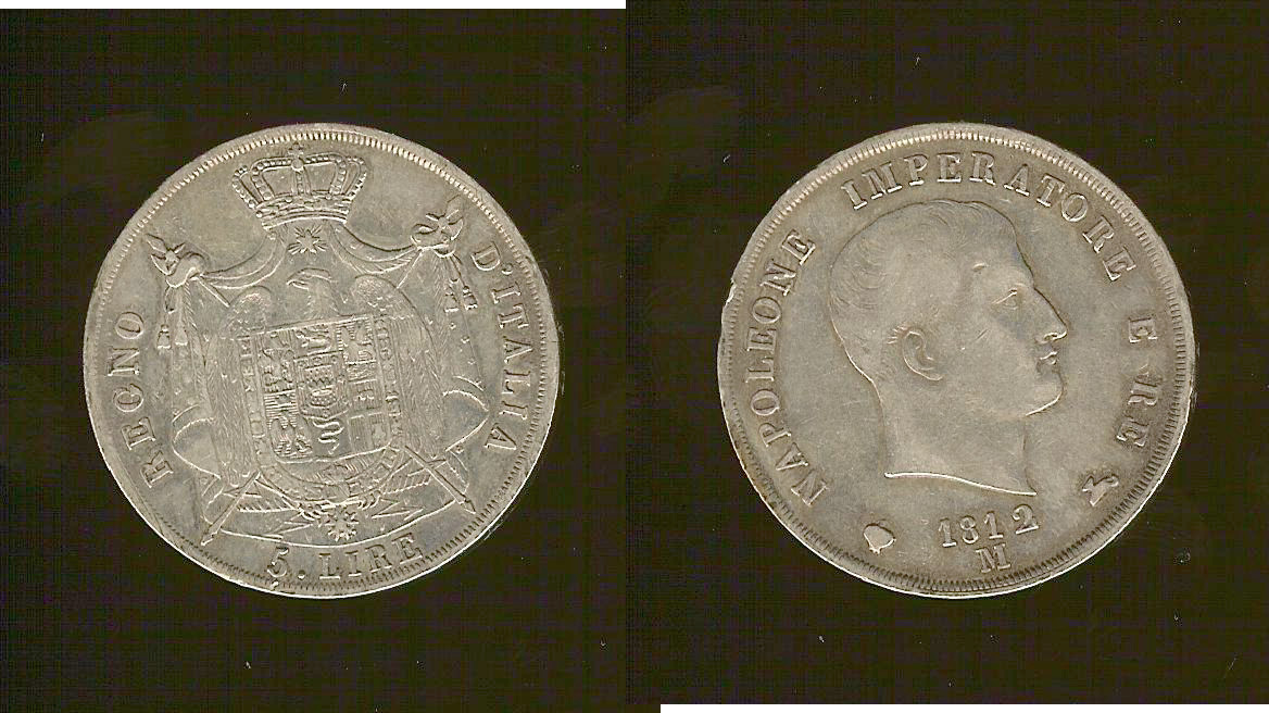 Italy Kingdom of Italy Napoleon 1st 5 lire 1812M aVF/gVF